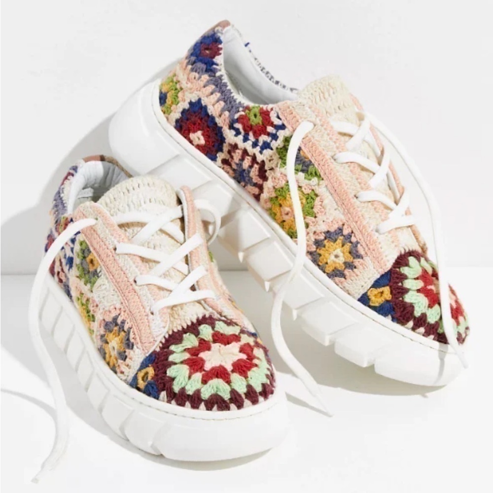 Free People Catch Me Multicolor Crochet Platform Sneakers- never worn- no box - Picture 1 of 11